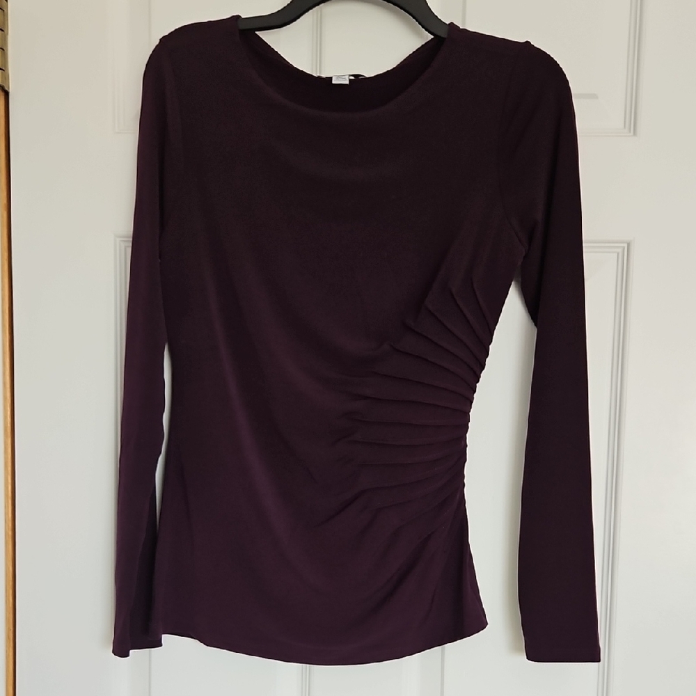 Carmen Marc Valvo Deep Purple Ruched Blouse
